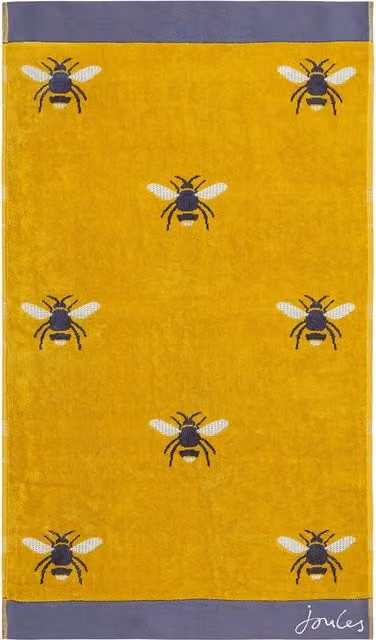 Joules Botanical Bee Cotton Terry Hand Towel in Gold, Yellow and Blue – 1