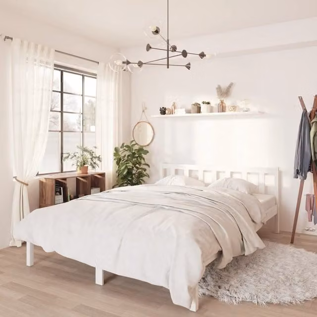 Berkfield Home Modern White Solid Pinewood Bed Frame W/D/H: 140 x 200 cm – 1