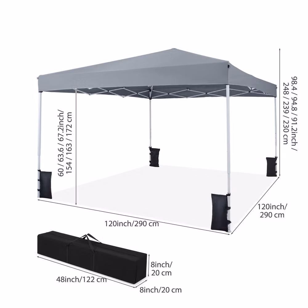 Gymax Commercial Pop Up Canopy Camping Gazebo in Grey and Silver, W/D/H: 290 x 290 x 230 cm – 2