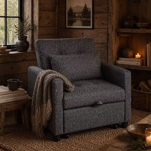Wyld Haus Loco Suro 3 in 1 Convertible Chair Bed in Dark Grey with Adjustable Backrest and Solid Wood Frame – 1