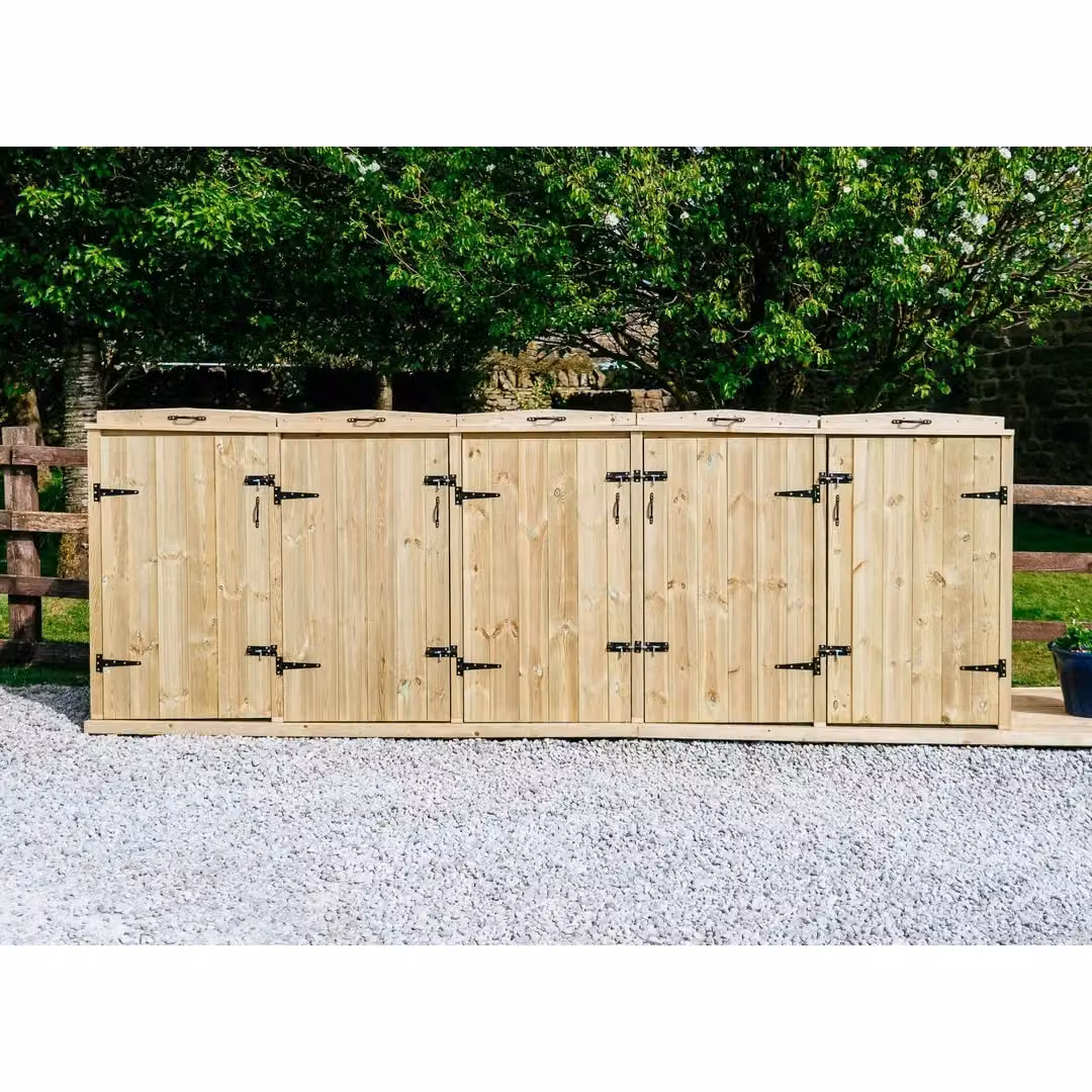 Buttercup Farm Chatburn Quintet Wooden Wheelie Bin Store in Brown, W/D/H: 319.5 x 80.4 x 120 cm – 3