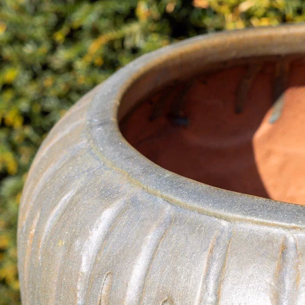 Primrose Two-Tone Textured Terracotta Round Planter in Bronze and Yellow, Height: 103 cm – 3