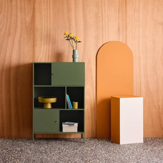 Sweekeek Industrial Metal Storage Cabinet with Hinged Doors and Internal Shelves in Green – 1
