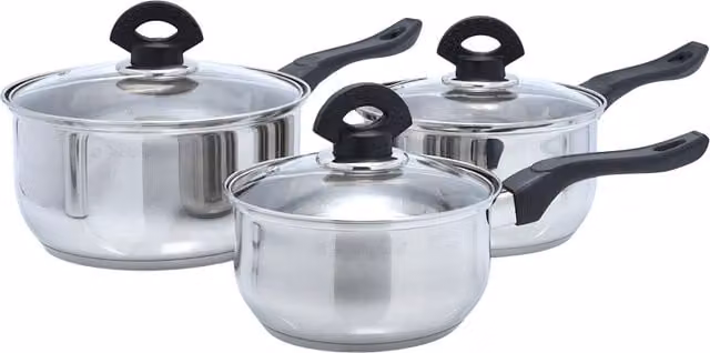 Buckingham 3 Piece Stainless Steel Saucepan Set with Glass Lids, Silver