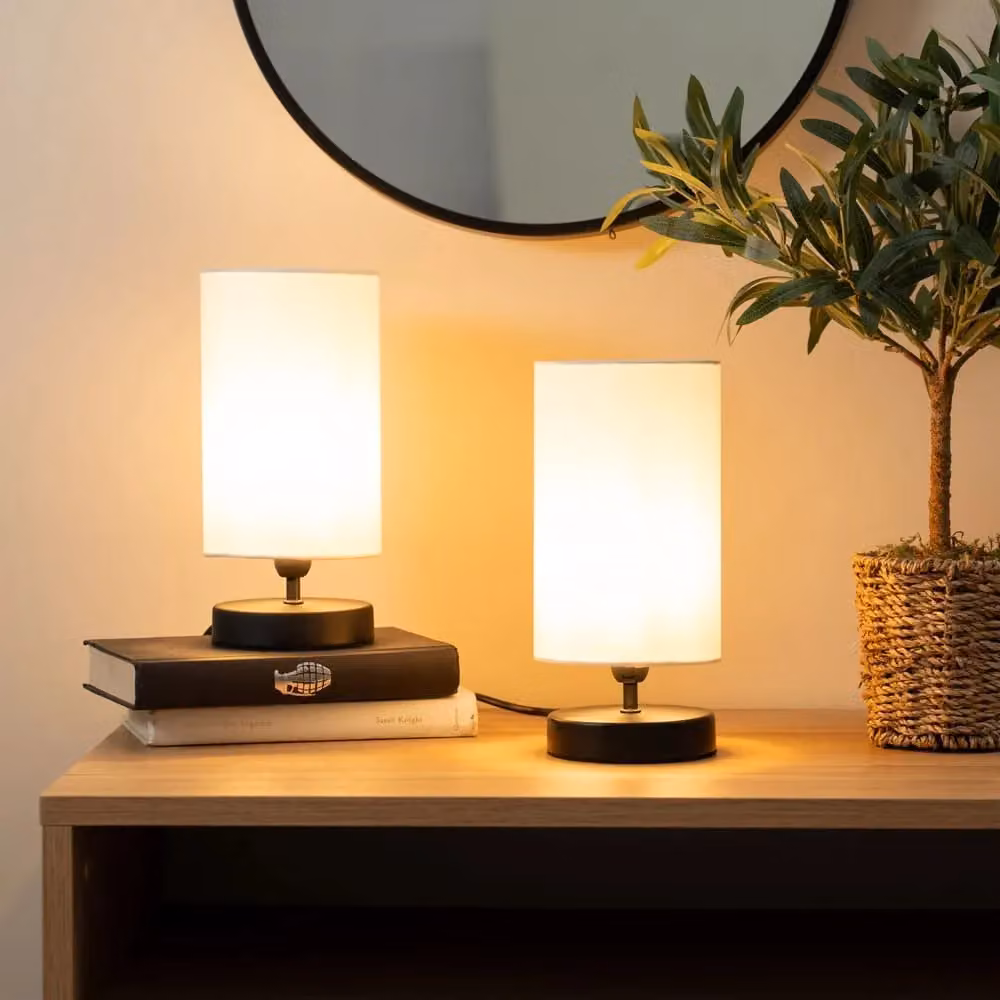 ValueLights Francis Pair of Black Dimmable Touch Table Lamps with White Bulbs – 2