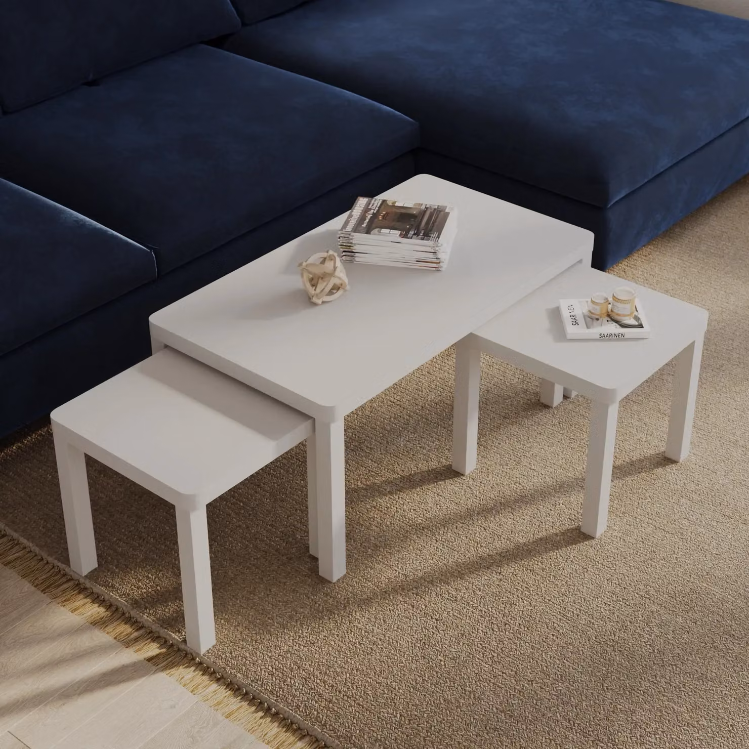 EONLION Set of 3 White Wooden Nesting Coffee Tables – 3