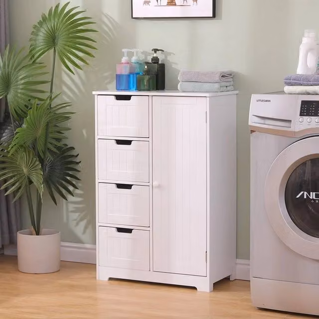 FORGEVIO 4-Drawer Freestanding Storage Cabinet for Bathroom or Bedroom in White