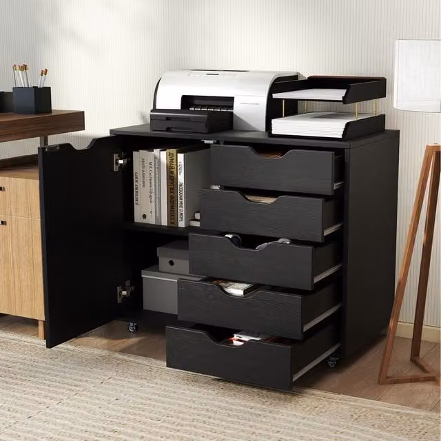 Costway Mobile Chest of Drawers with Castors and Lock, Black