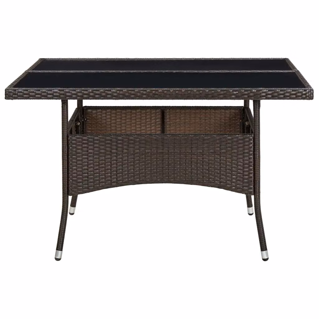 Berkfield Home Brown Poly Rattan and Glass Outdoor Dining Table – 2