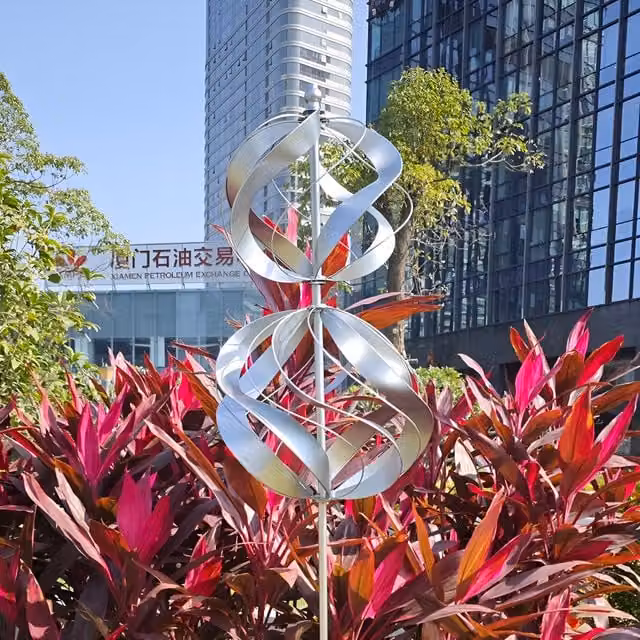 Primrose Two Sphere Metal Kinetic Wind Spinner in Silver