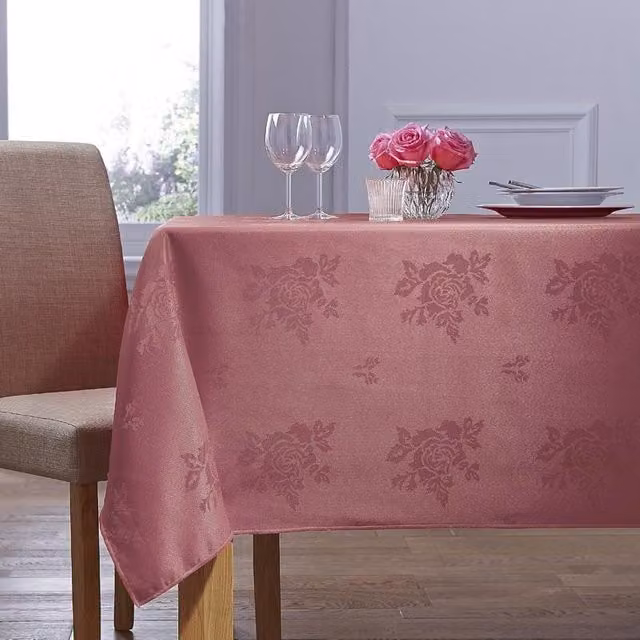 Terrys Cezanne Rectangular Floral Damask Tablecloth in Dusky Pink