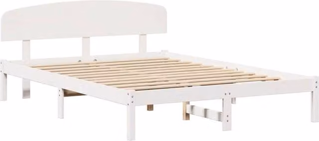 Berkfield Home Solid Wood Pine Bed Frame with Headboard in White, W: 140 cm, L: 200 cm