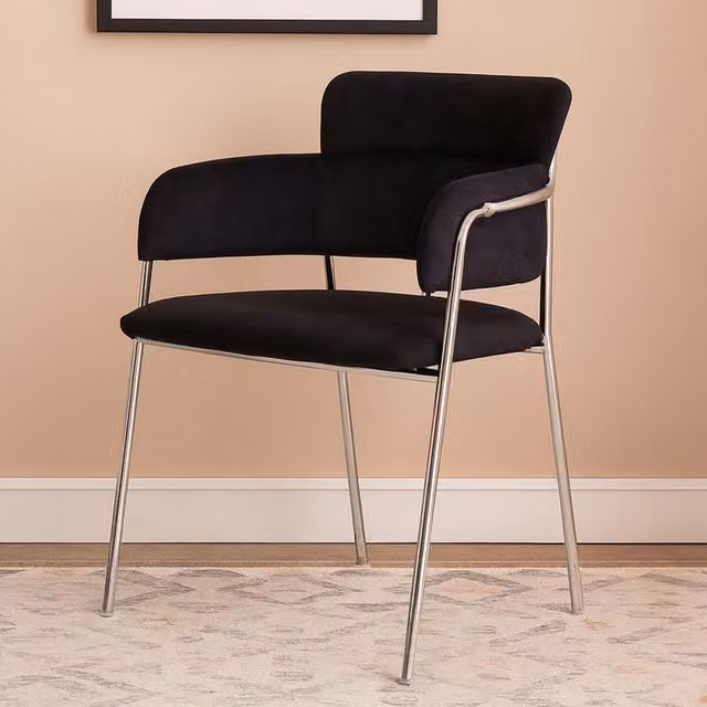 Orsina Tamzin Mid-Century Black Velvet Dining Chair with Metal Legs – 2