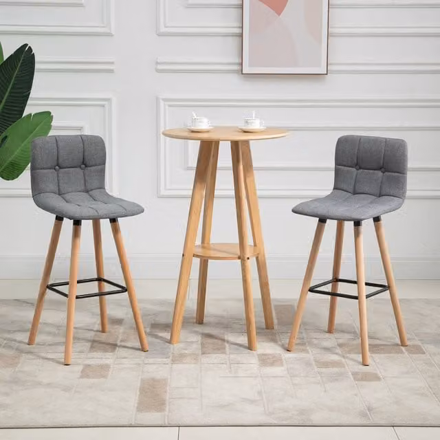 HOMCOM Set of 2 Modern Grey Fabric and Wood Bar Stools