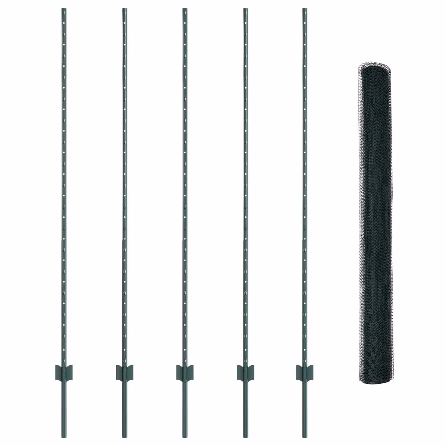 Berkfield Home Green Steel U-Channel Mesh Fence Posts, 5 Pack, Height: 160 cm – 2