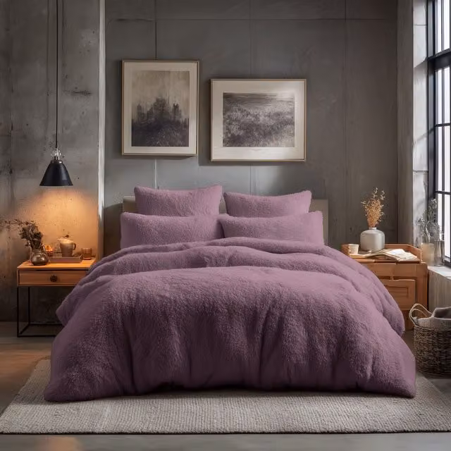 Home Sweet Home UK Teddy Bear Fleece Duvet Cover and Pillowcase Set, Purple, W/D/H: 180 x 200 cm – 1