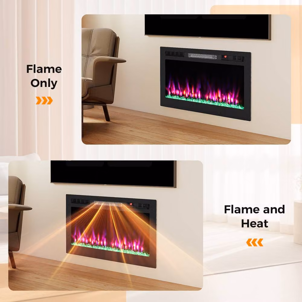 Costway Black Recessed and Wall-Mounted Electric Fireplace Heater with WiFi App Control, 1500W, W: 91.44 cm, H: 91.44 cm, D: 37 cm – 6