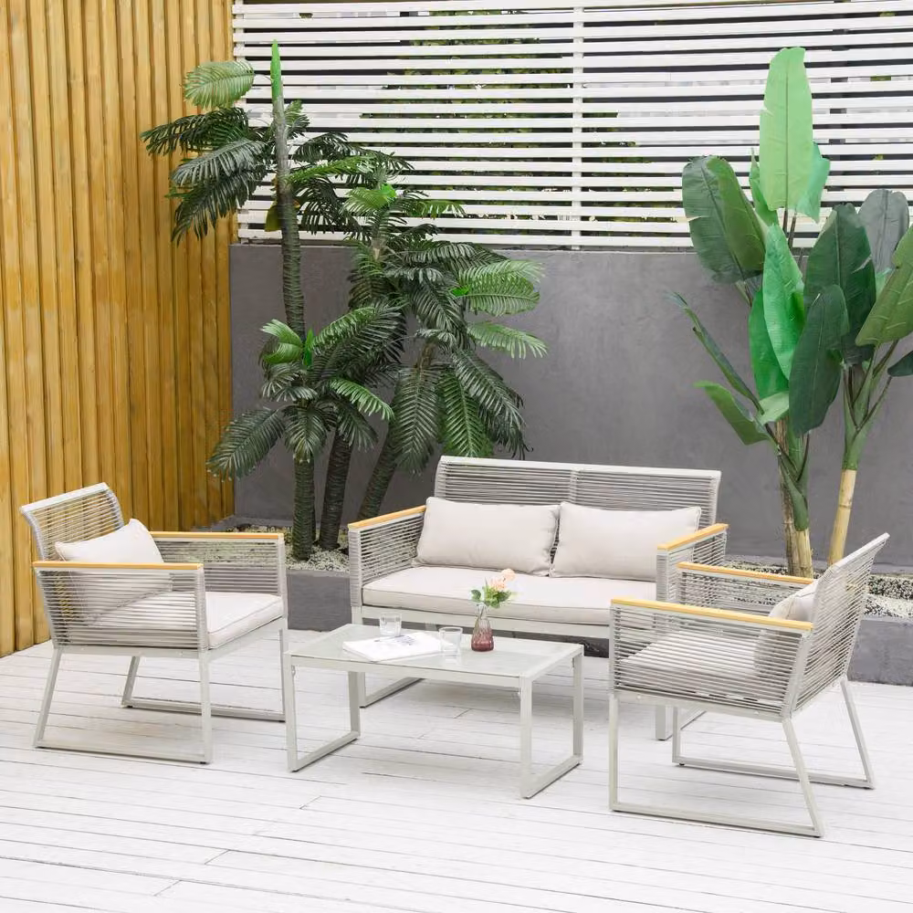 Matteo 4-Piece Grey Rattan Garden Sofa Set with Cushions and Coffee Table – 2