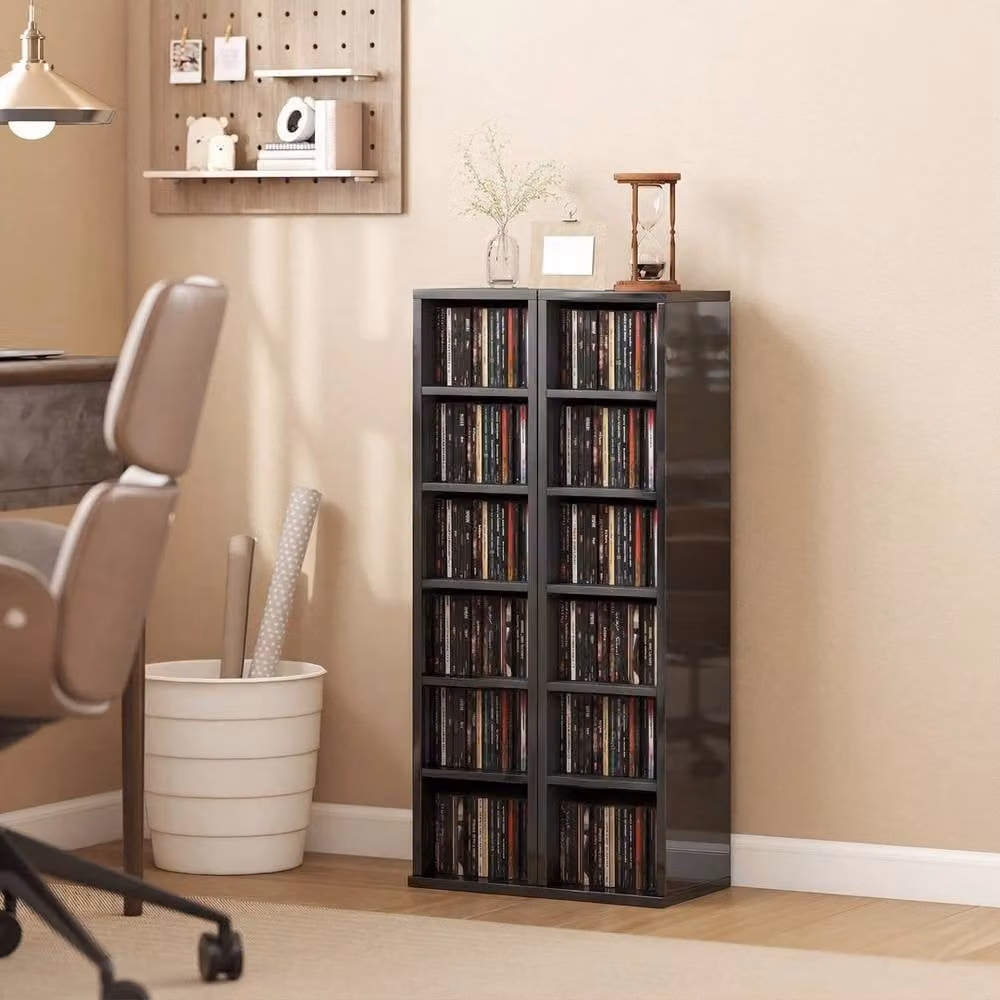 KORVIXA Set of 2 High-Gloss Black CD Storage Units with Adjustable Shelves, W/D/H: 100 x 100 x 100 cm – 3