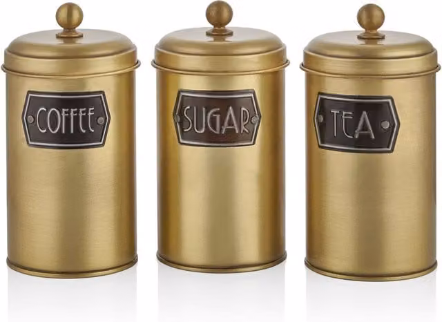 The Mia UK Gold Metal Coffee, Tea and Sugar Jar Set