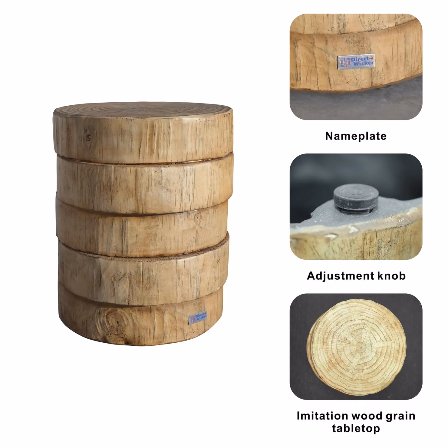Direct Wicker Round Concrete Outdoor Garden Side Table in White and Natural – 2