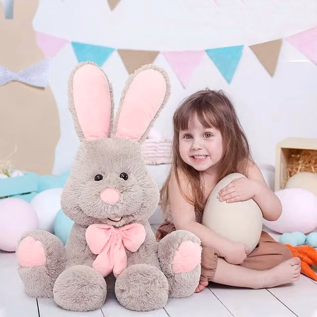 Livingandhome Large-Ear Plush Rabbit Stuffed Toy in Grey