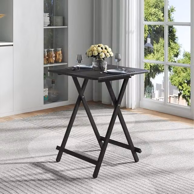 Komore Black Modern Rectangular Foldable Dining Table with Matt MDF Laminate Top and X-Frame Metal Legs, Width: 60 cm