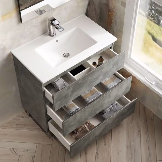 Banyetti Vatilla Floorstanding Vanity Unit with Lira Basin, Cemento Grey, W/D/H: 80 x 45 x 84 cm