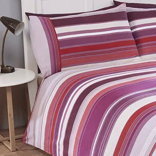 Rapport Home Stratford Stripe Purple Cotton Duvet Cover and Pillowcase Set, W/D/H: 200 x 200 cm – 2