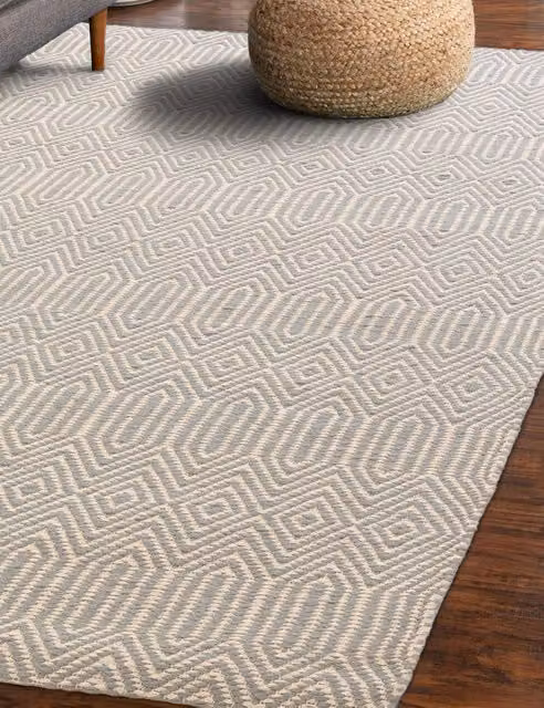 Asiatic Geo Diamond Modern Flat Weave Cotton Rug in Light Blue