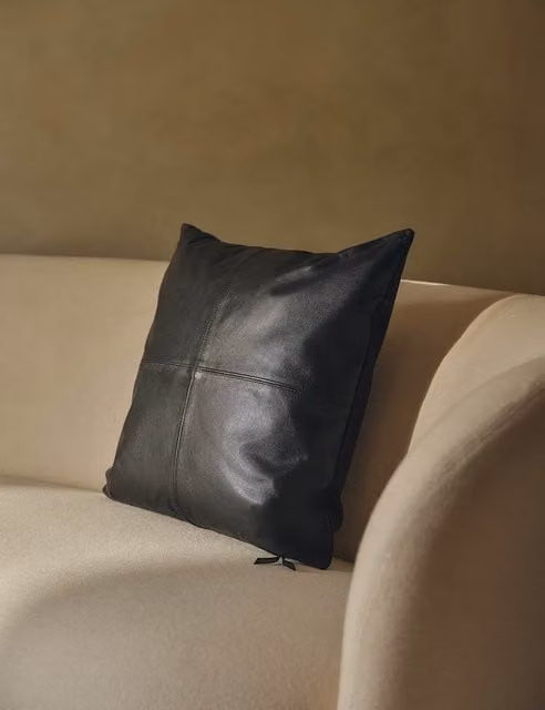 M&S Modern Square Leather and Cotton Panel Cushion in Black