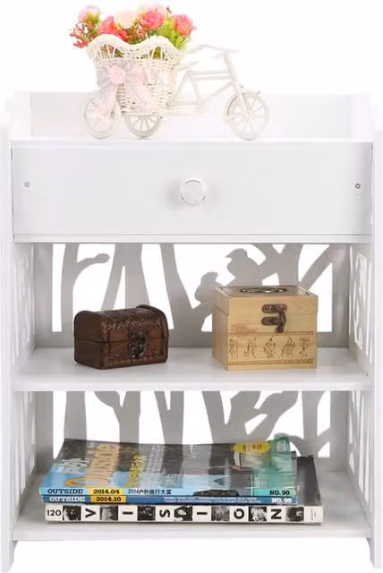 Modern White Floral Hollow Bird Pattern Bedside Table