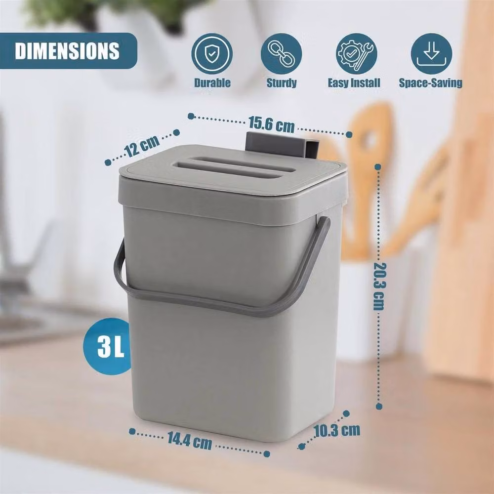 SPETLEK Wall-Mounted Kitchen Waste Bin with Flip Lid in Grey – 2