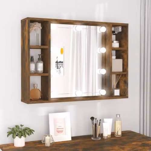 vidaXL Modern Mirror Cabinet with LED Lighting in Brown and Grey, W/D/H: 76 x 15 x 55 cm – 2