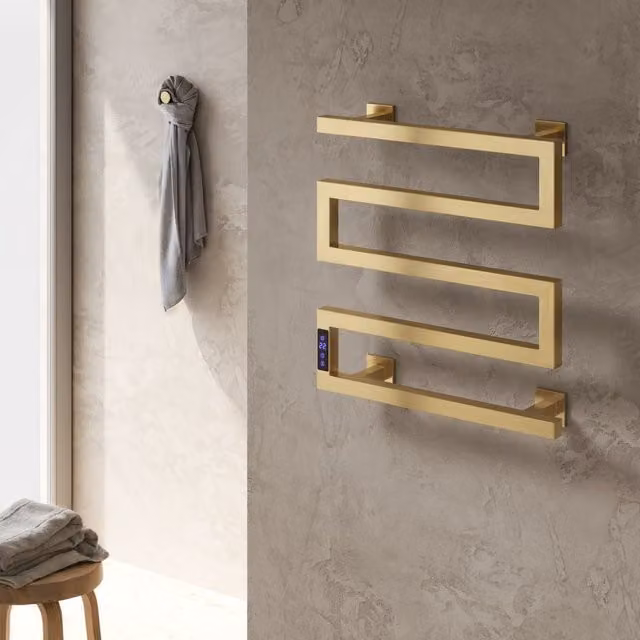 Aquarius DigiTherm Vispa Dry Electric Radiator with LCD Display, Gold, W: 51 cm, H: 50 cm – 1