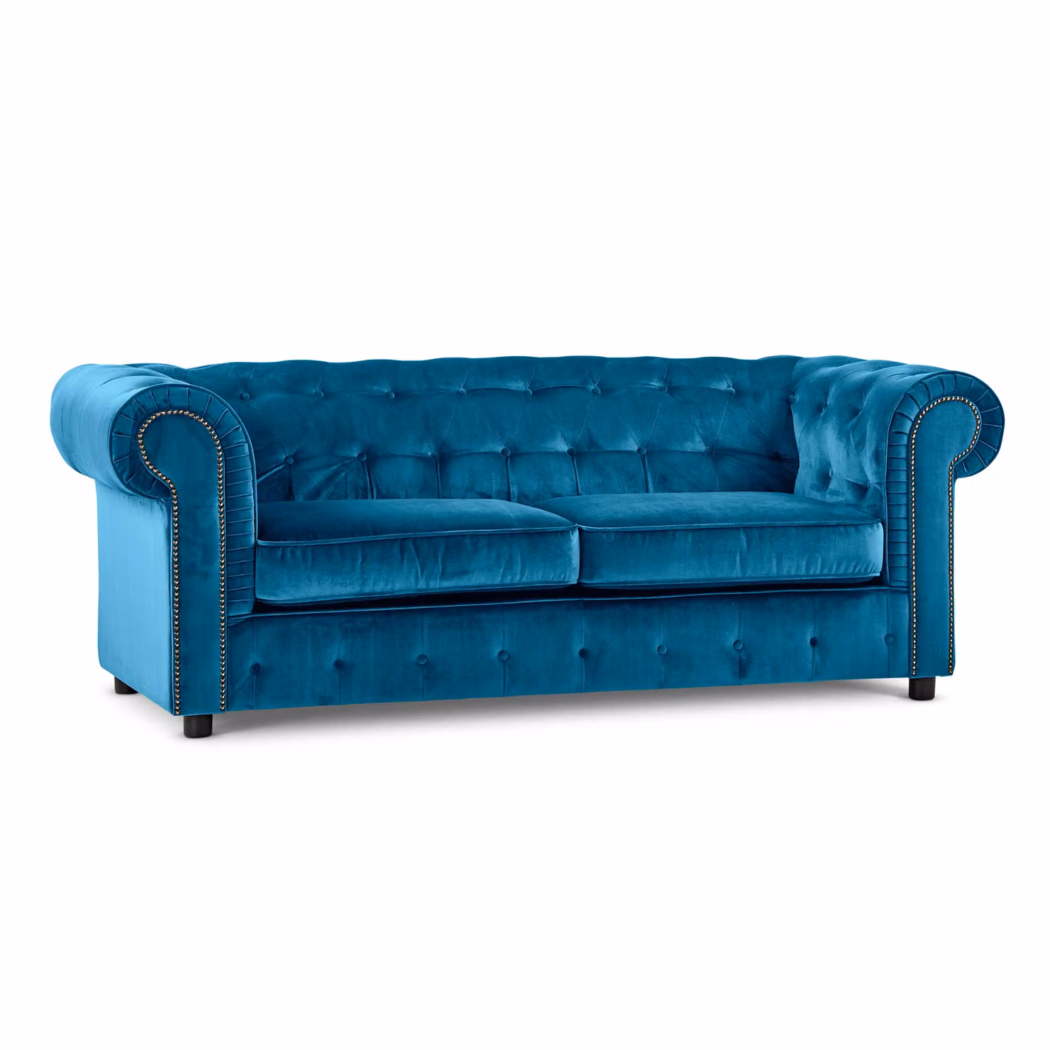 Furnishings For Less UK Ashbourne Chesterfield Velvet Fabric Sofa Suite, 3 Seater and 2 Seater, Indigo Blue – 2