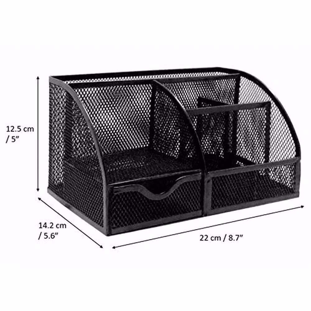 VOGREX Metal Mesh Multi-Compartment Desk Stationery Organizer and Pen Holder Set in Black – 2