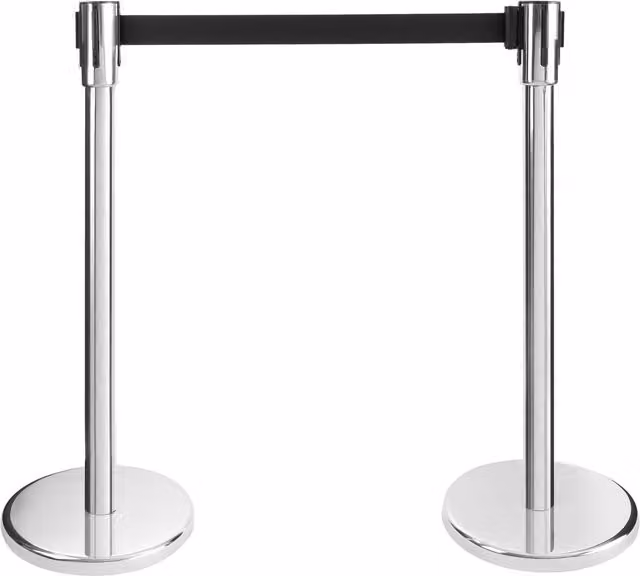 AREBOS Set of 2 Black Retractable Crowd Control Barriers with Stainless Steel Posts