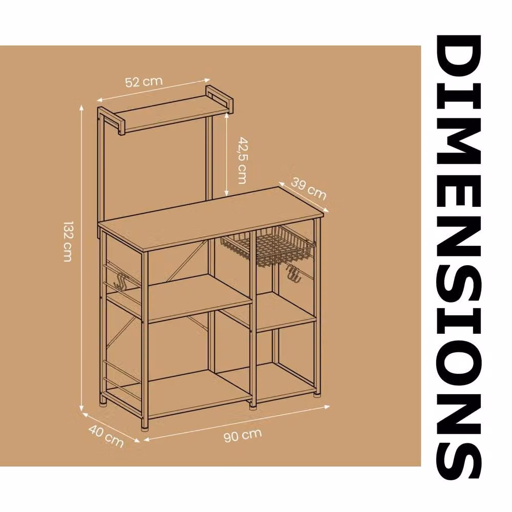 Pirlo Plush Industrial 4 Tier Kitchen Bakers Rack with Storage Shelves in Brown – 5