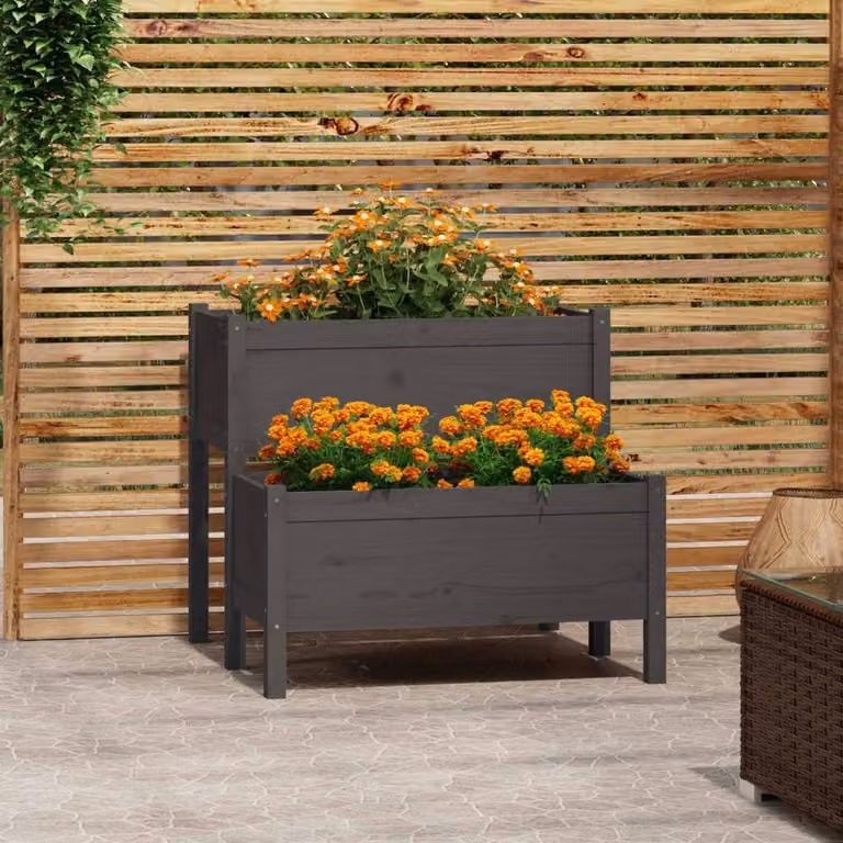 Berkfield Home Grey Wooden Raised Bed Planter W/D/H: 84.5 x 84 x 75 cm