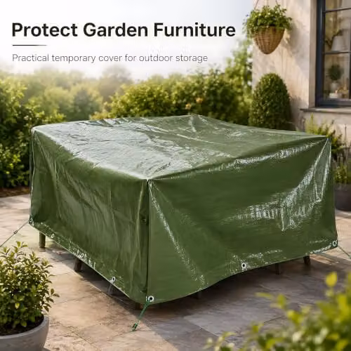 SolaDirect Green Heavy-Duty Waterproof Tarpaulin with 10m Elastic Tie Rope, 3 x 3m – 5