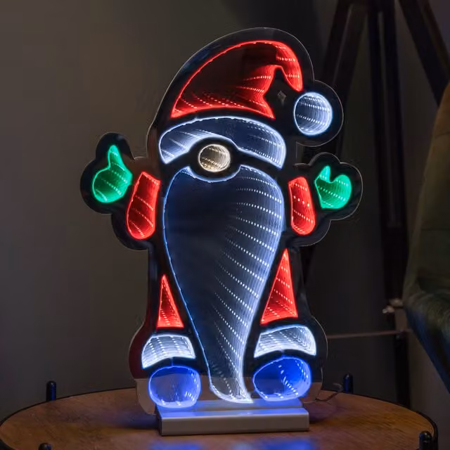 Samuel Alexander Multicolour Light Up Standing Gnome Christmas Infinity Decoration on Wooden Base with LEDs, Height: 40 cm
