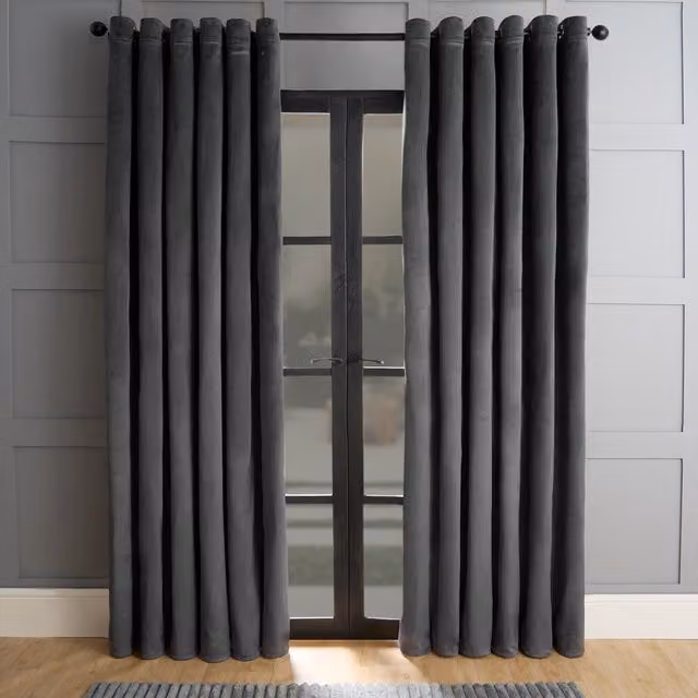 OHS Thermal Matte Velvet Eyelet Curtains, 2 Pairs, Charcoal Grey, Width: 117 cm, Drop: 183 cm