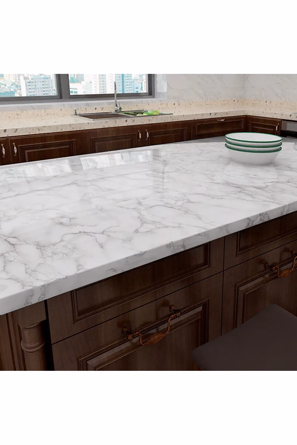 Living and Home White Marble Self-adhesive Wallpaper for Furniture Renovation – 2