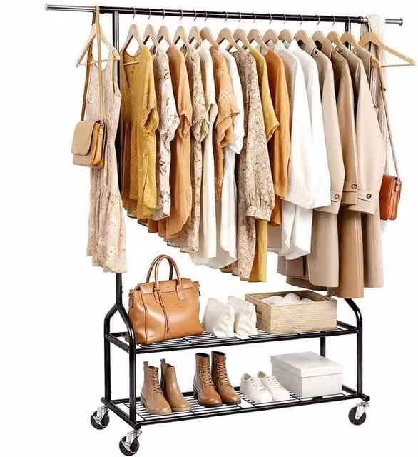 Kelvenix Heavy-Duty Adjustable Clothes Rail in Matt Black