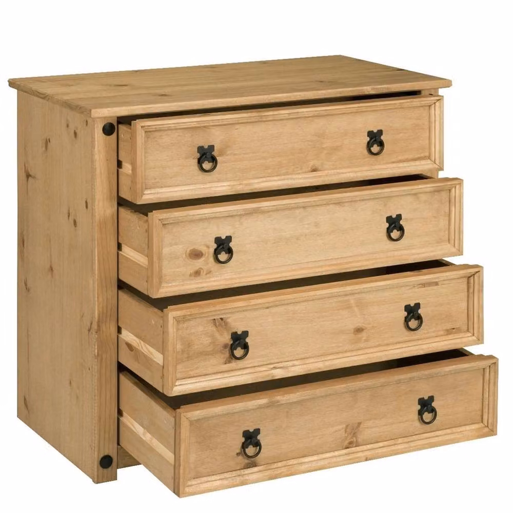 Kelvenix 4 Drawer Chest of Drawers in Rustic Brown Waxed Pine – 2