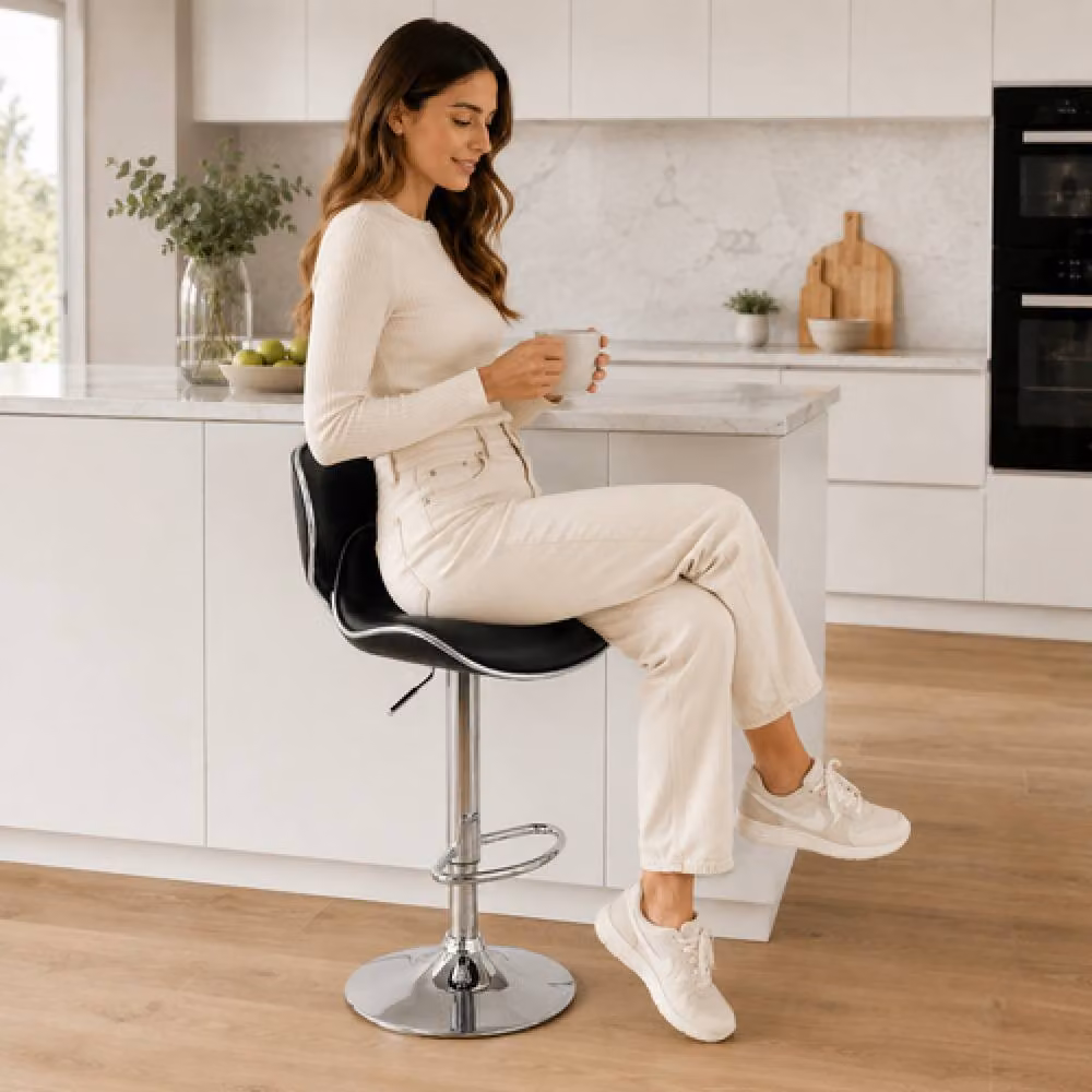 netfurniture Dove Black Synthetic Leather Kitchen Bar Stool with Padded Back and Swivel Function – 3