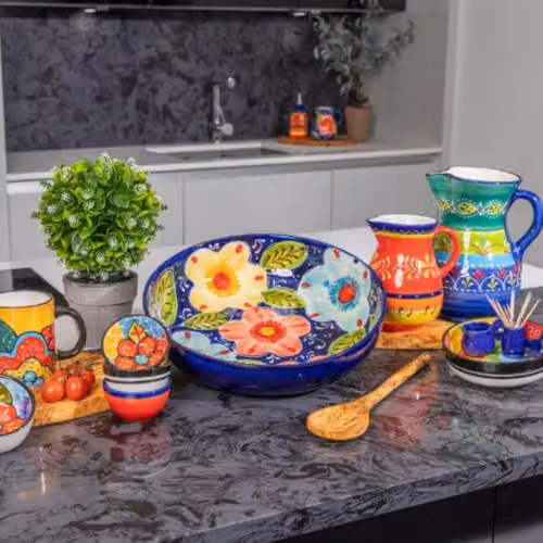 Verano Spanish Ceramics Hand Painted Daisy Chain Floral Serving Bowl, Multicolour, Diameter: 30 cm – 3