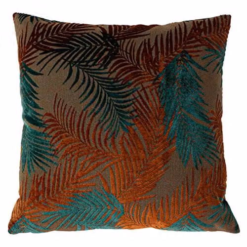 Paoletti Palm Grove Orange Velvet Floral Square Cushion, W/D/H: 50 x 50 x 50 cm