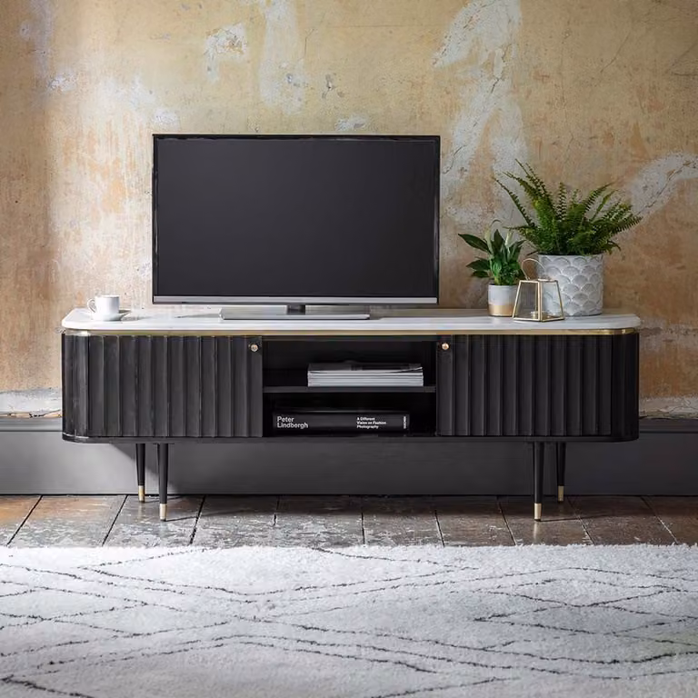 Atkin & Thyme Flute Marble Media Unit in Black, White and Gold
